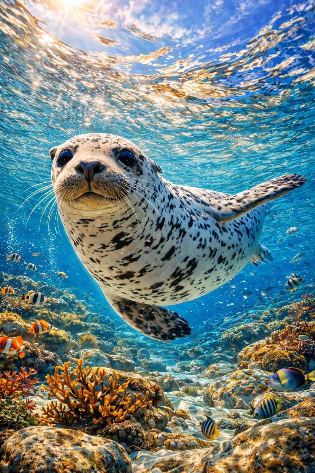 Hyperrealistic Underwater Harbor Seal Photography