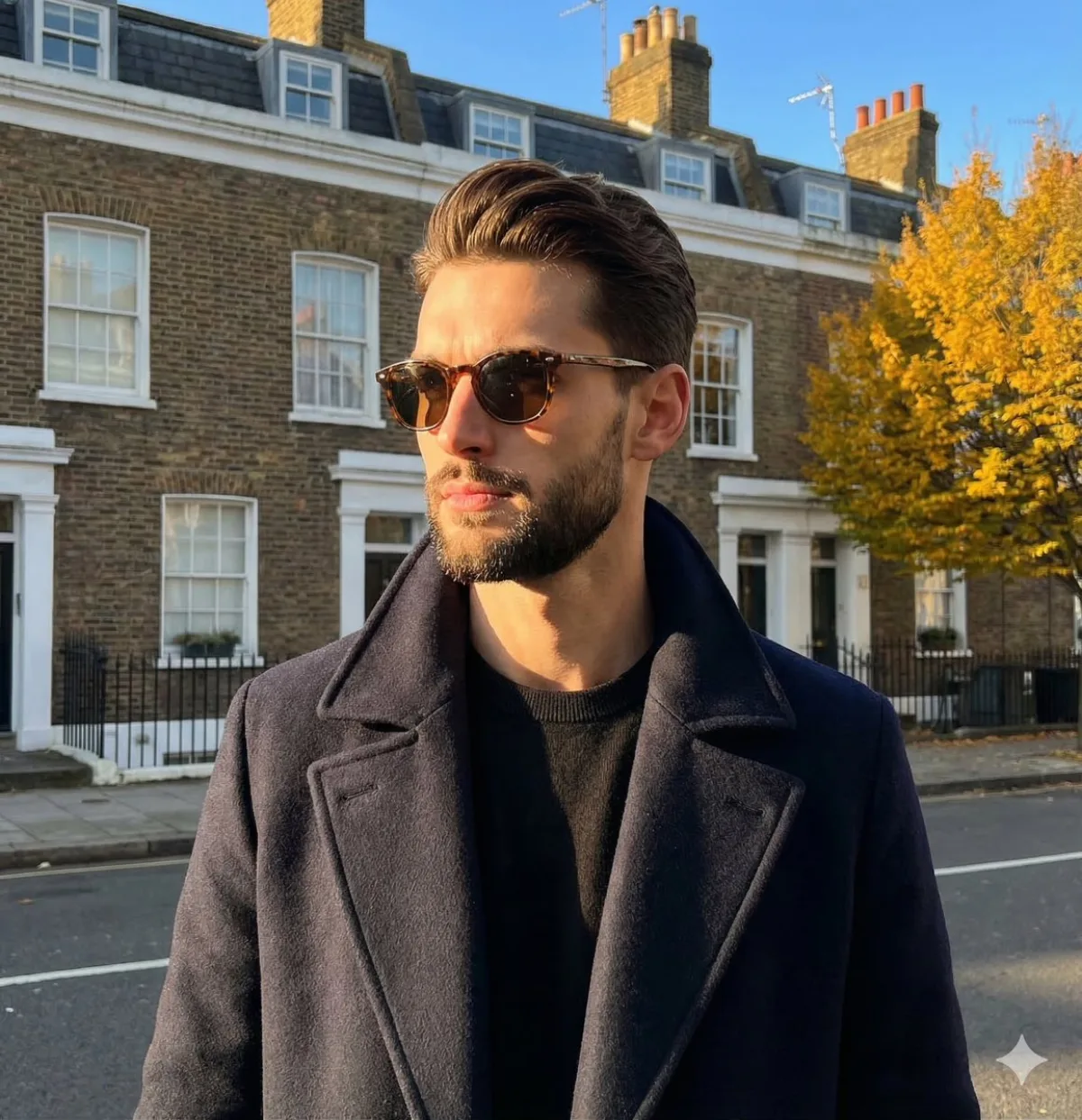 A Modern Dramatic Autumn Portrait with Tortoiseshell Sunglasses