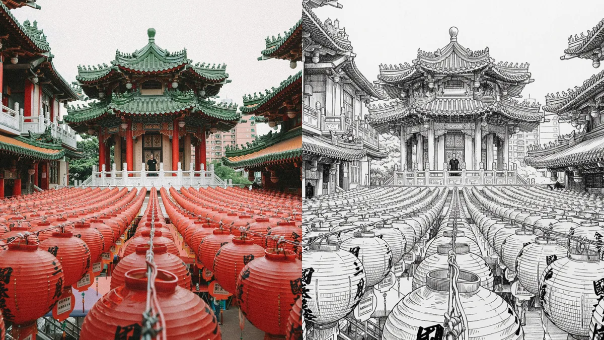Convert real photo to black and white line art