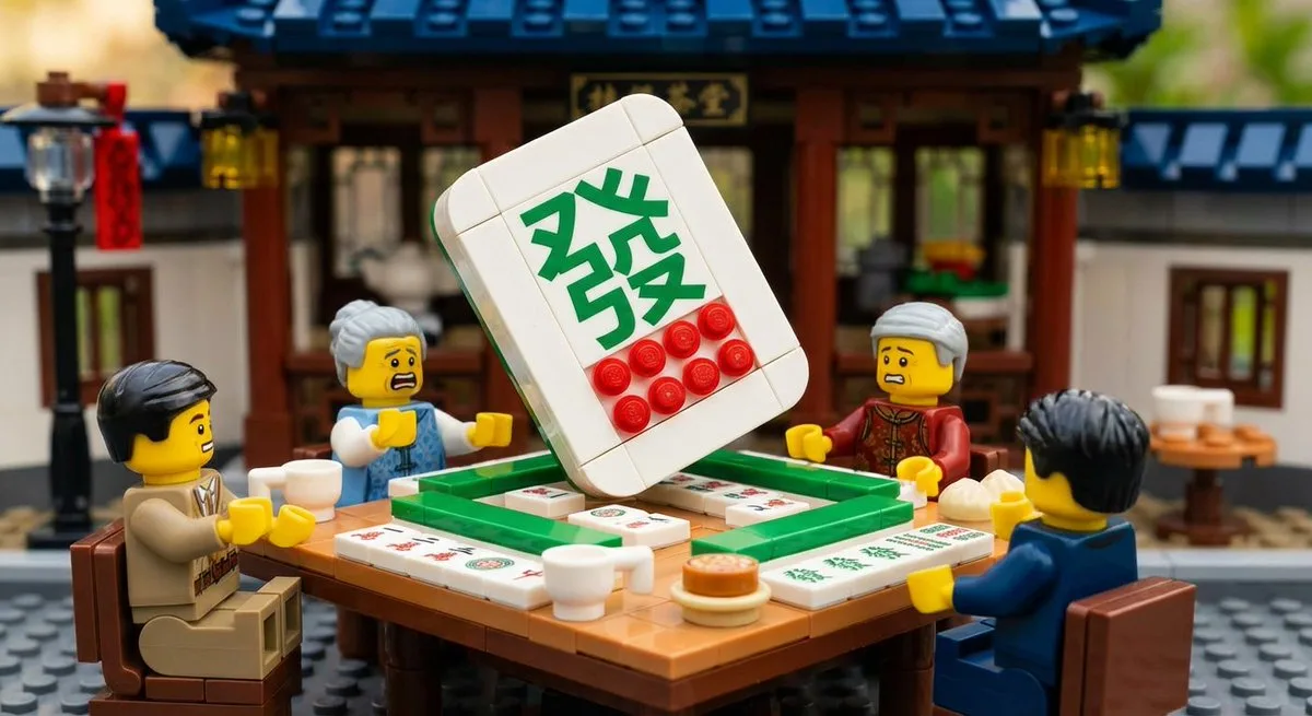 Lego-style mahjong table scene