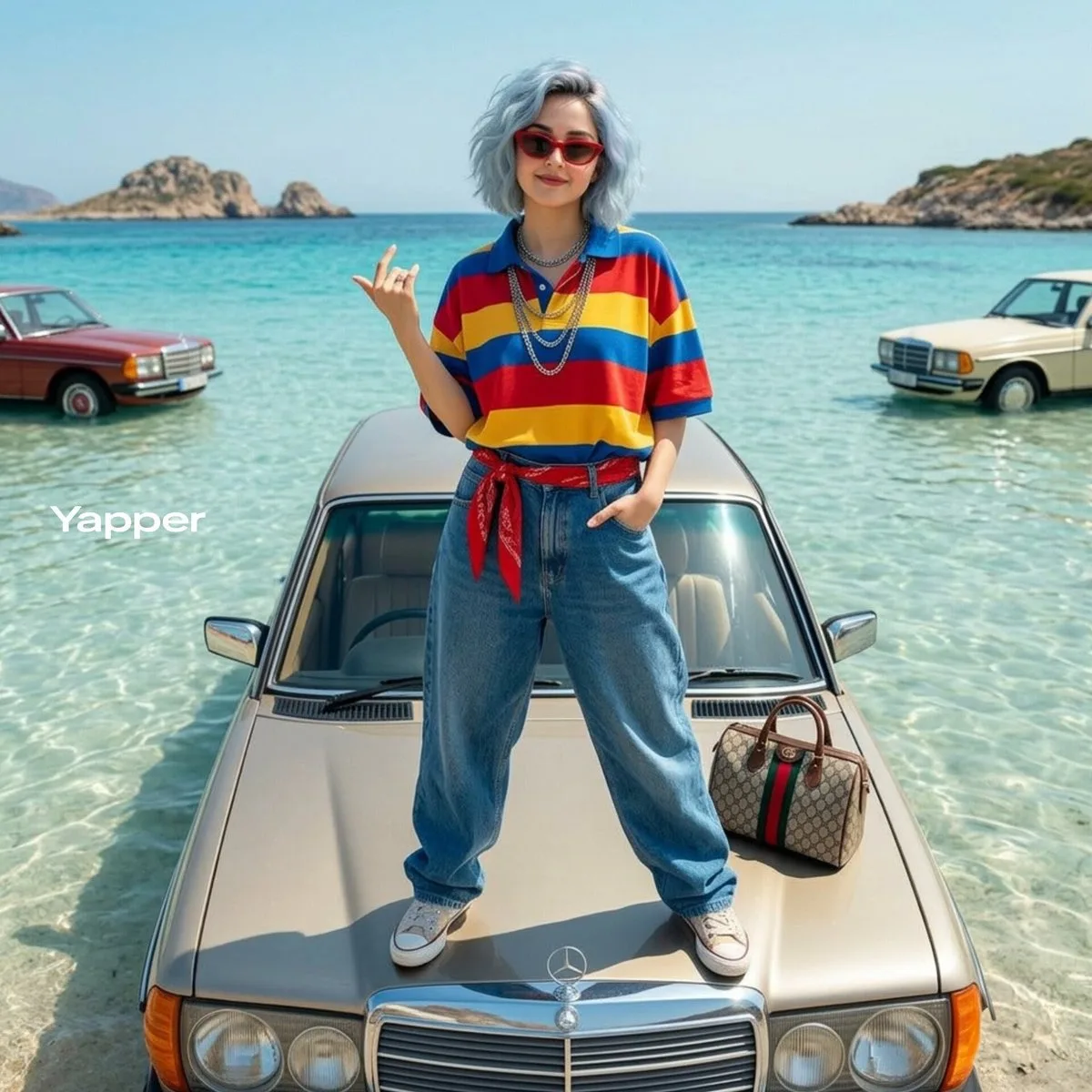 时尚女性与海中老爷车 · 高级感演绎