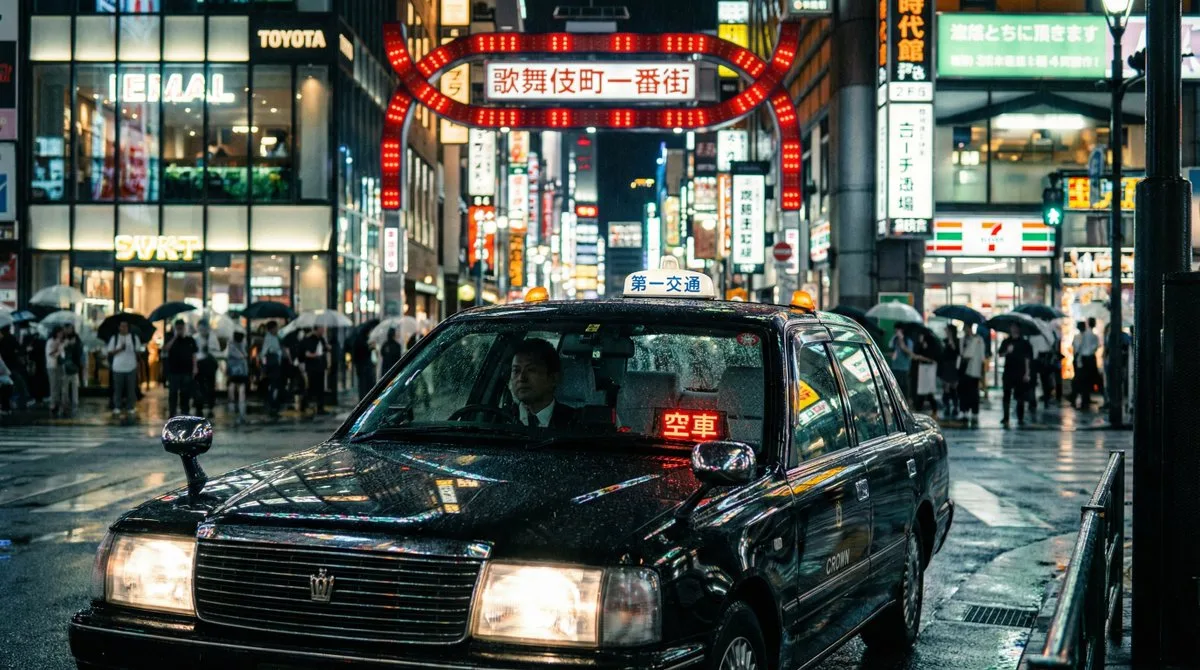 Taxi in Kabukicho on a rainy night