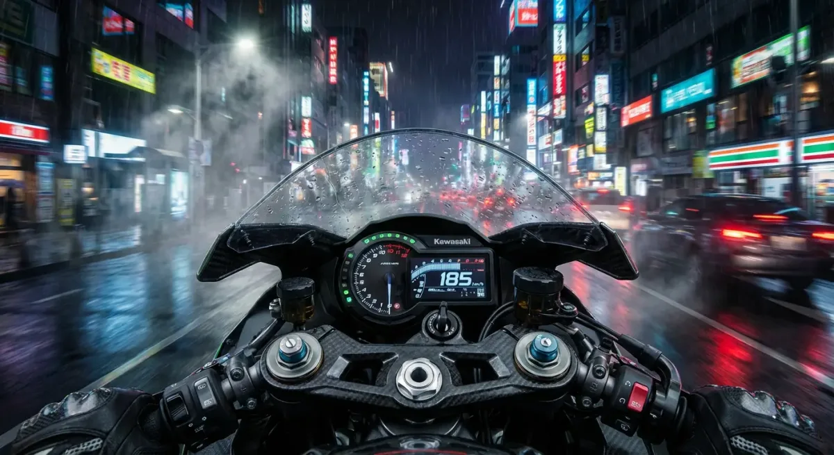 Motorcycle POV Night Ride in Wet Metropolis (Refined)
