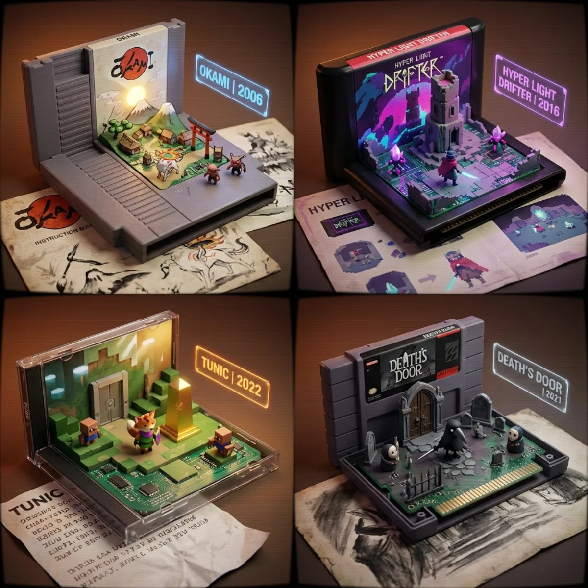 Miniature Worlds Inside Retro Game Cartridges