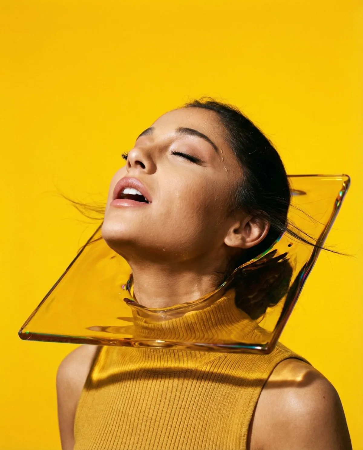 Refined Ecstatic Dreamer Portrait with Liquid Yellow Glass