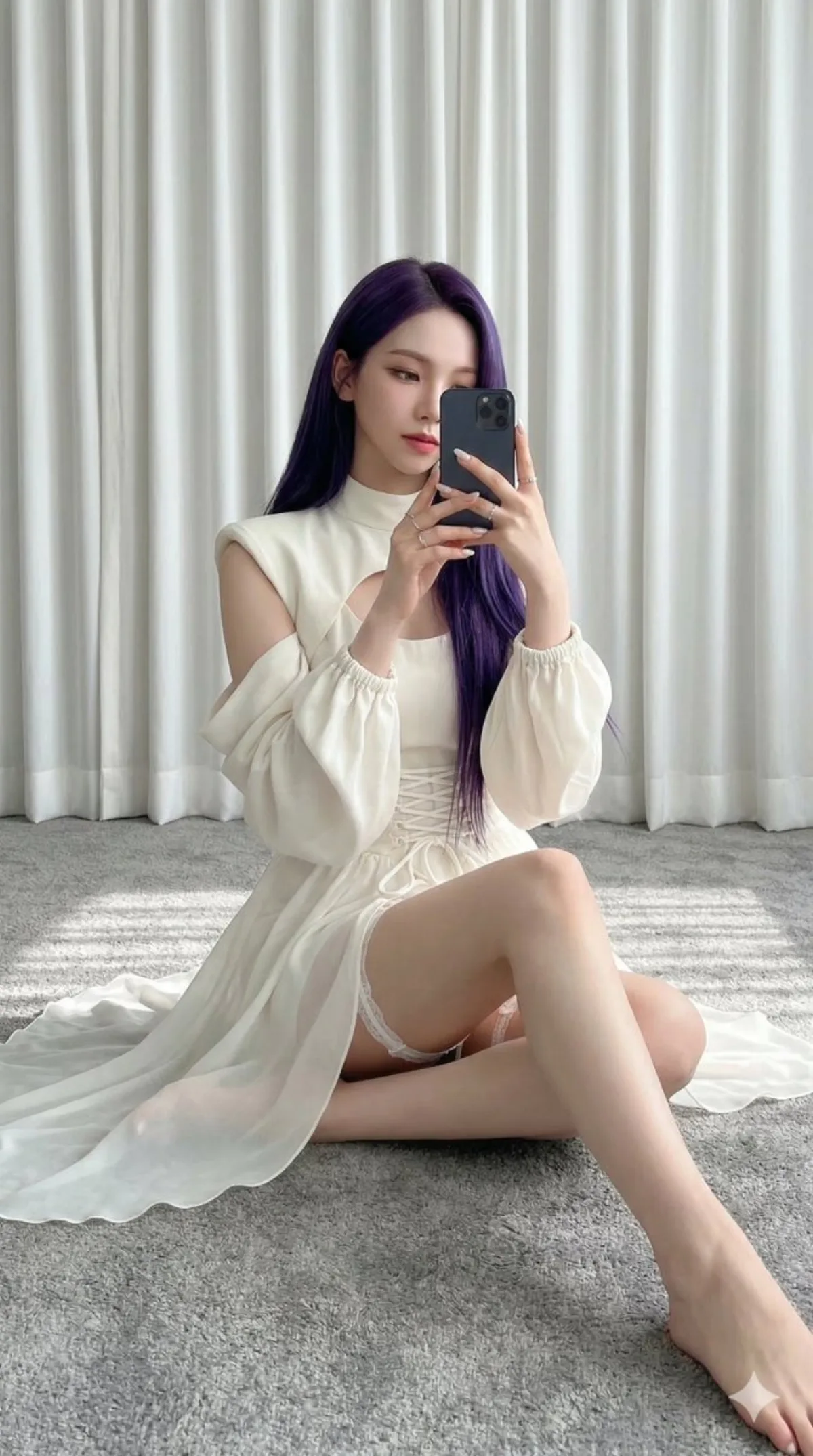A Curated Karina from aespa in Elegant Ivory Ensemble