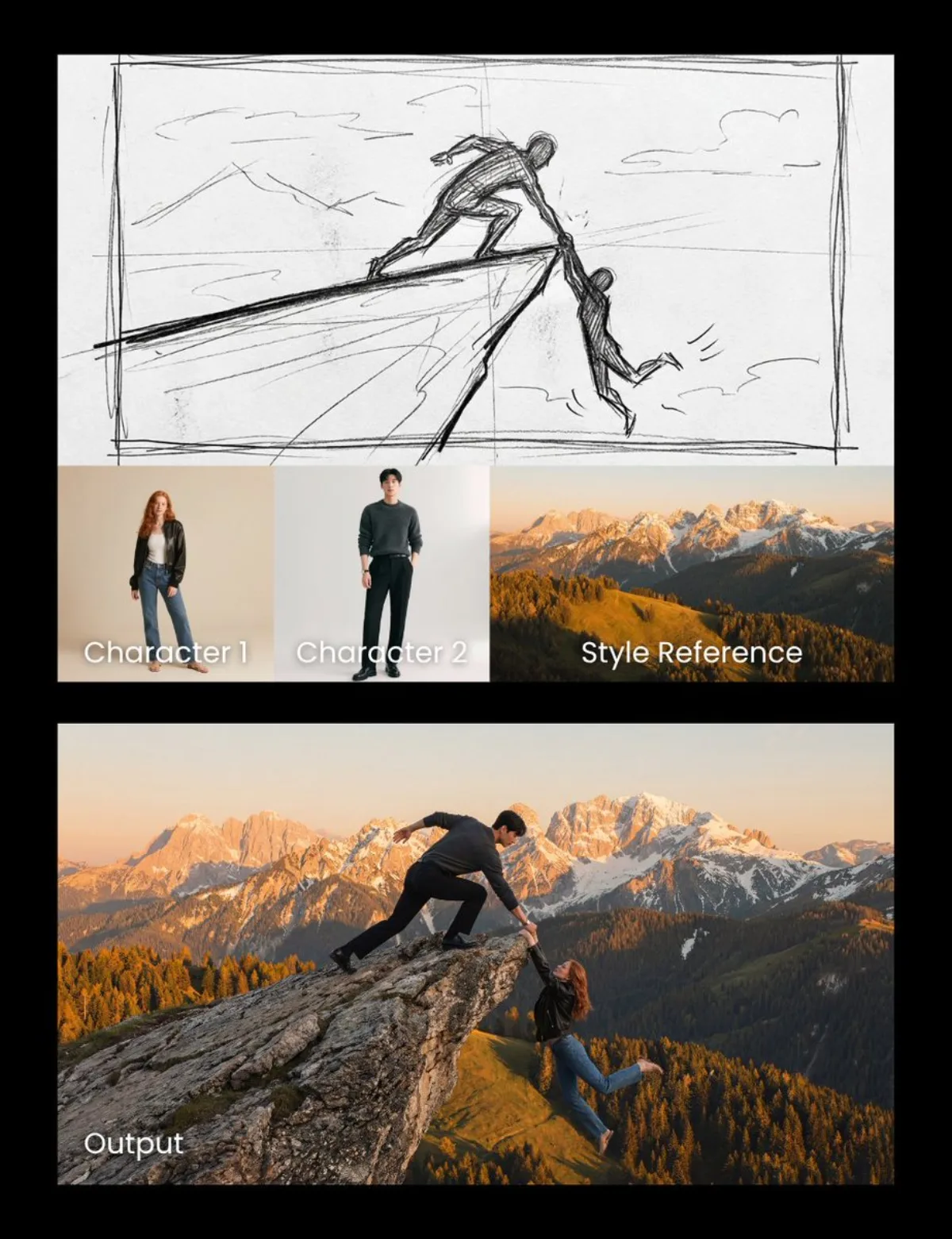 A Modern Cliff rescue composite scene prompt