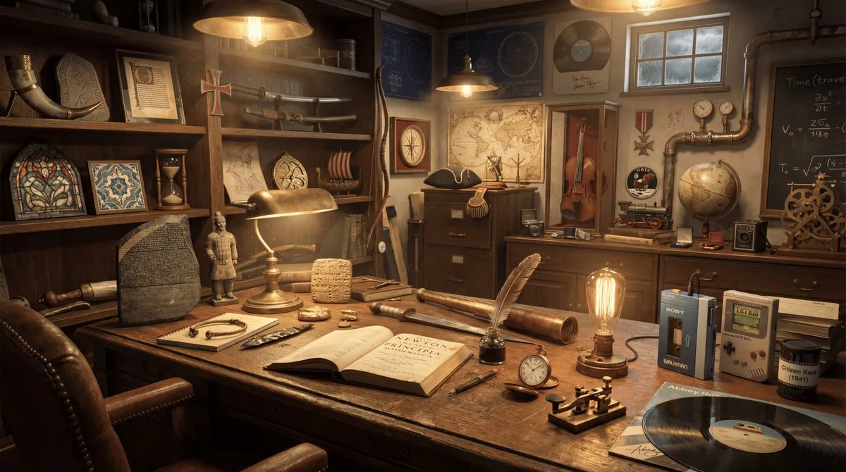 Time-traveler’s study with 50 historical artifacts - Curated Style