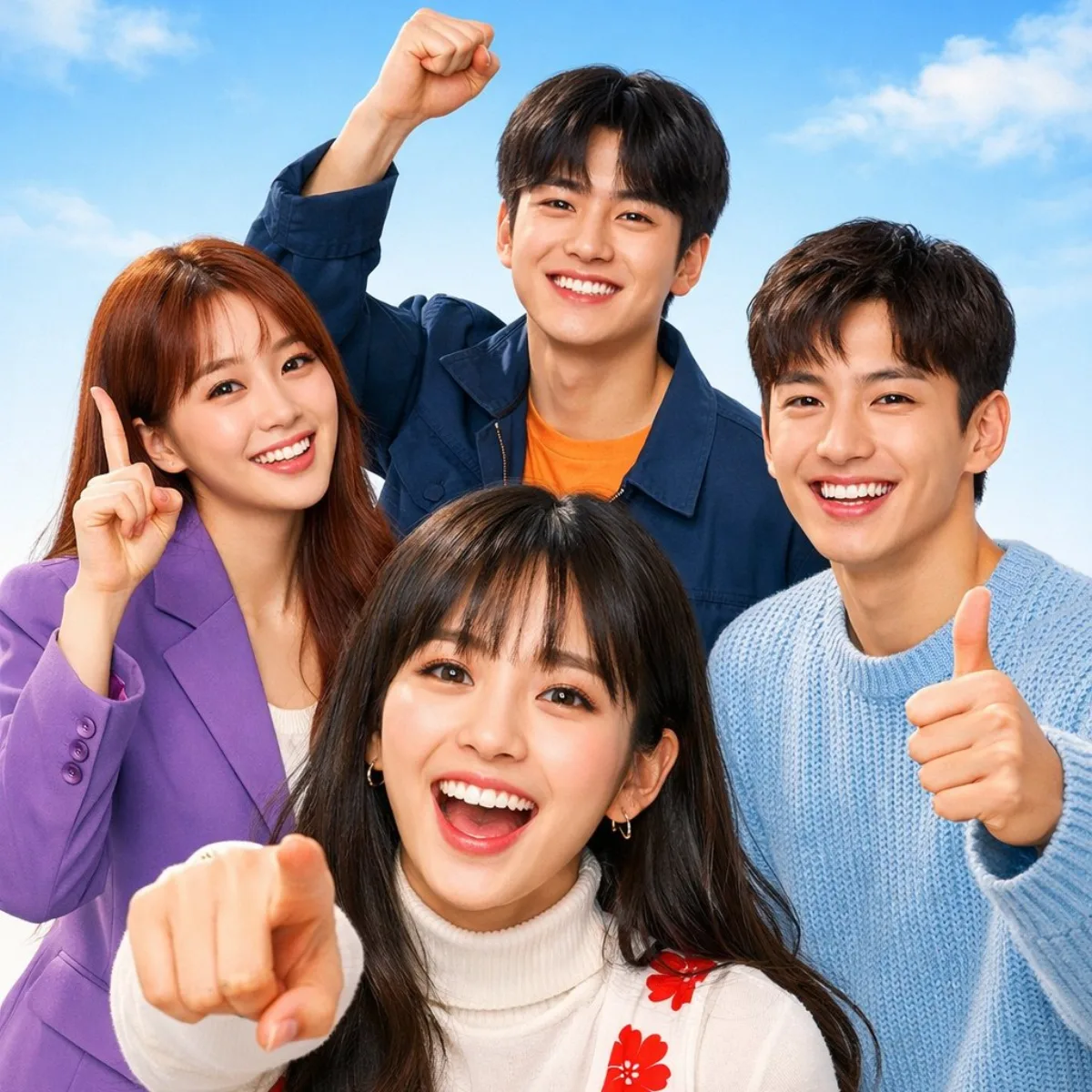 Modern K-Drama Promotional Poster with Four Actors