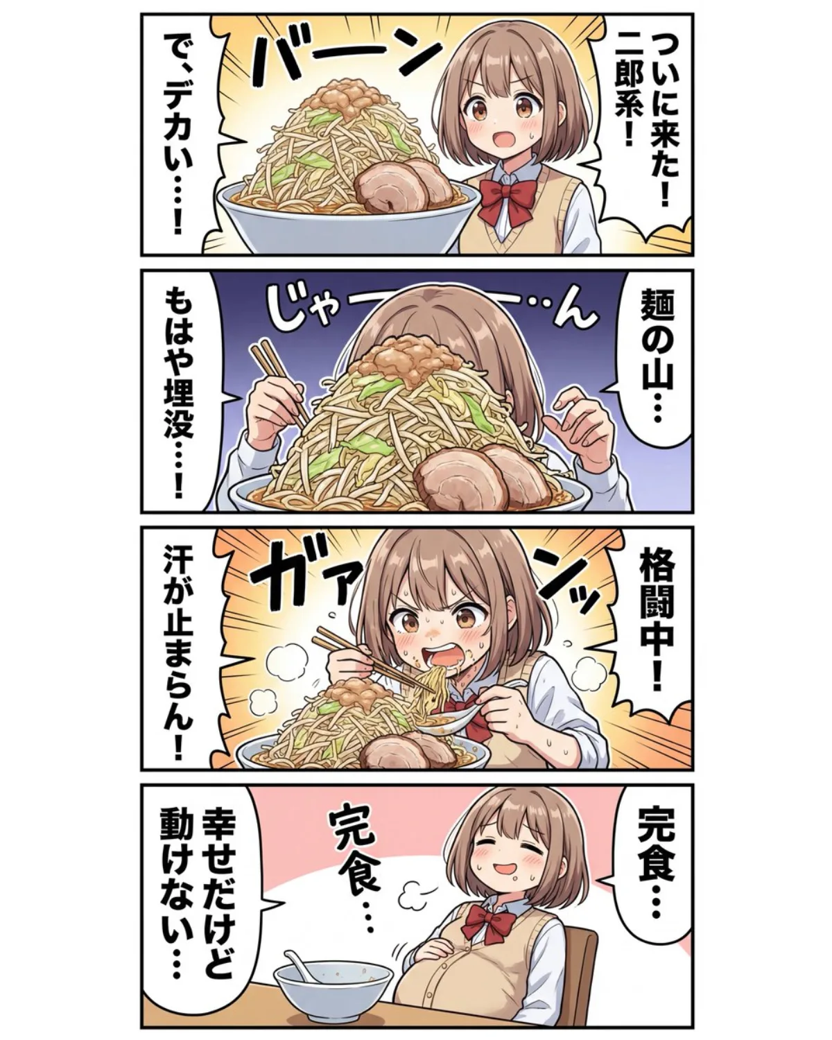Crafted Four-panel gag manga of Nanami eating ramen