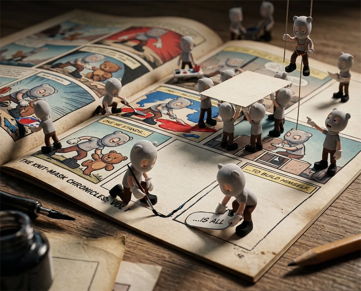 A Refined Miniature Characters Building a Comic Book Scene