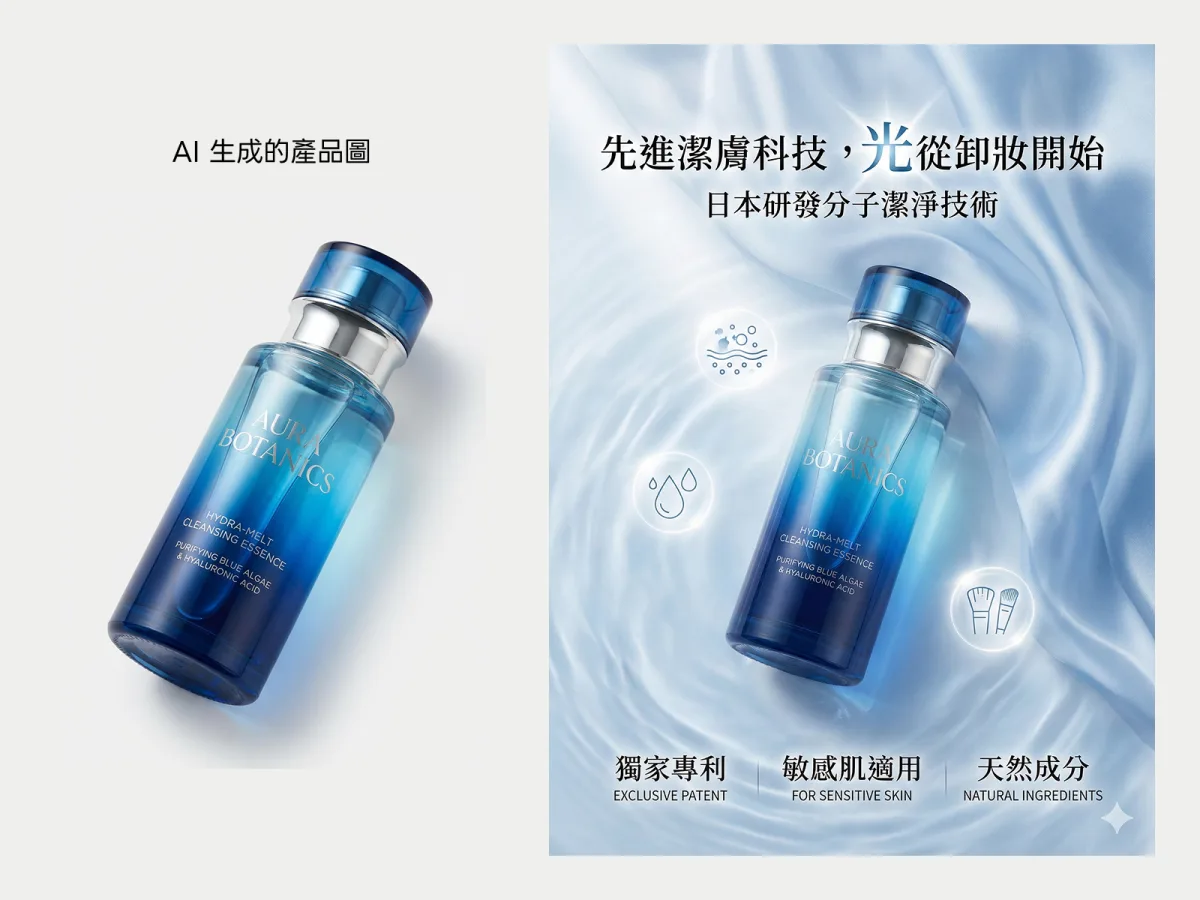 Key visual: product is the subject (upload image) floating at a slight tilt. Ove