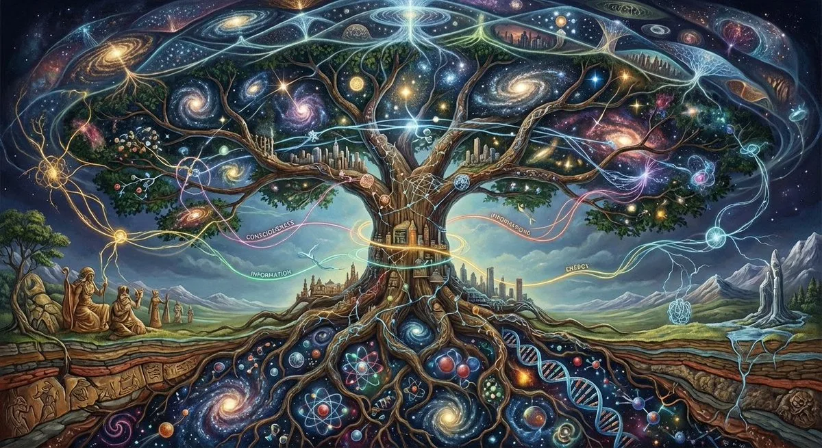 Abstract illustration prompt about the structure of the world