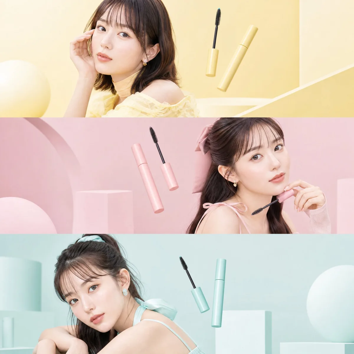 Japanese Beauty Editorial Collage Three Women Pastel