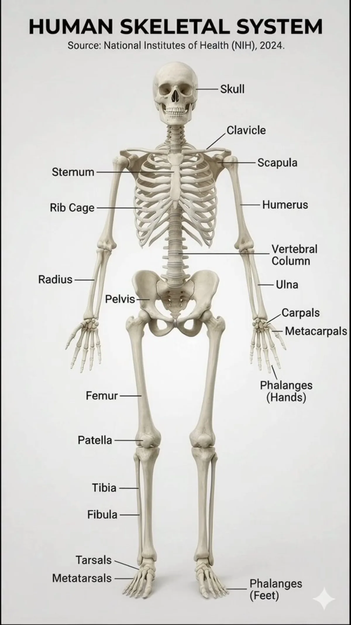 A Stylized Realistic infographic of the human skeletal system