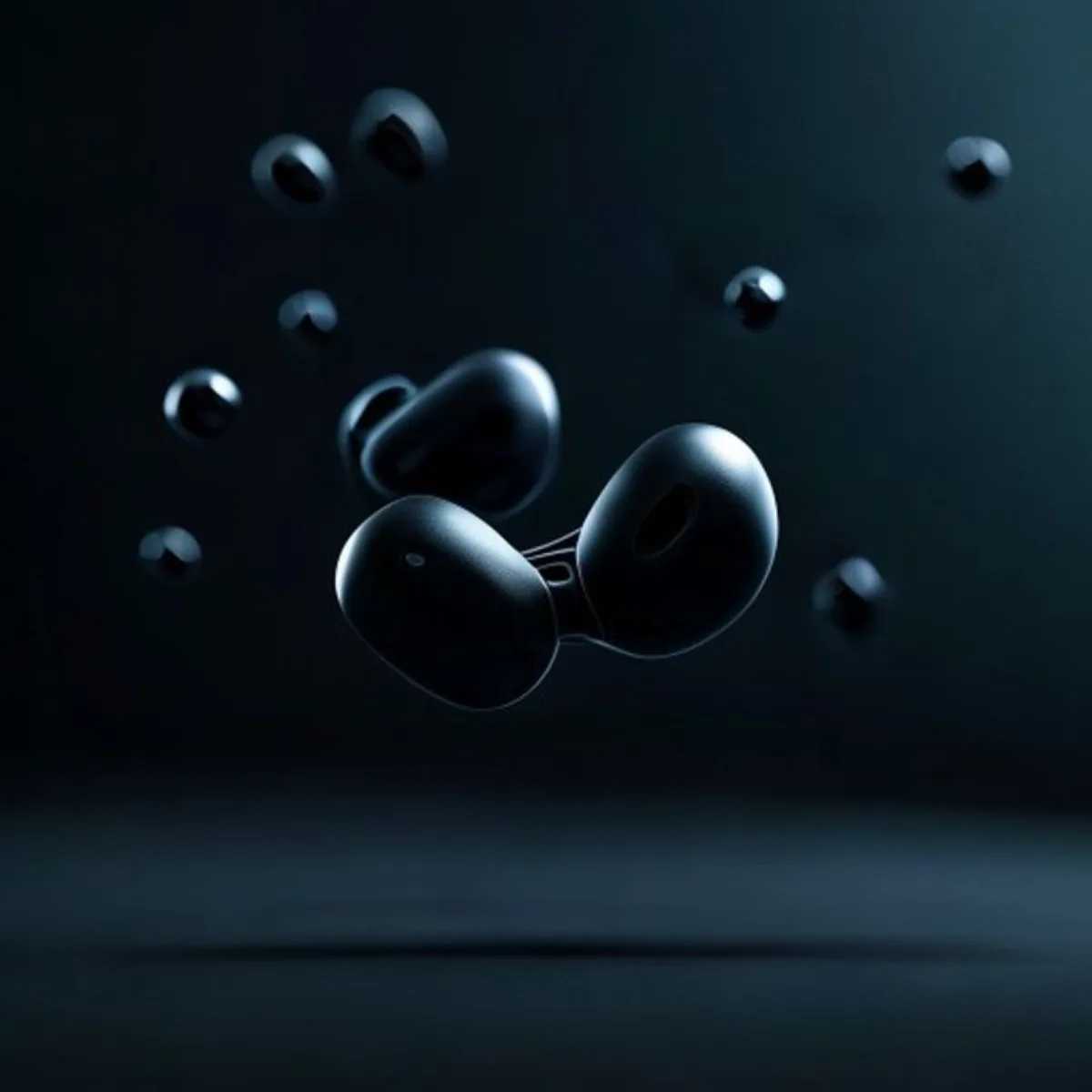 Wireless Earbuds Floating Dark Background